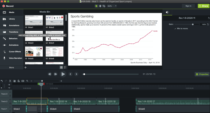 The Camtasia Project View Layout in Mac